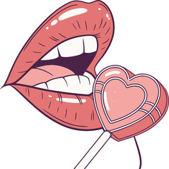 Lips and heart lollipop illustration, valentines theme. (60)