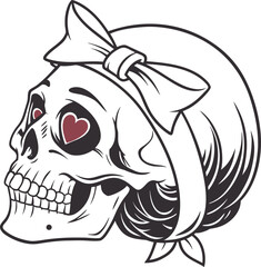 Skull with bow and heart eyes, vector illustration.  (60)