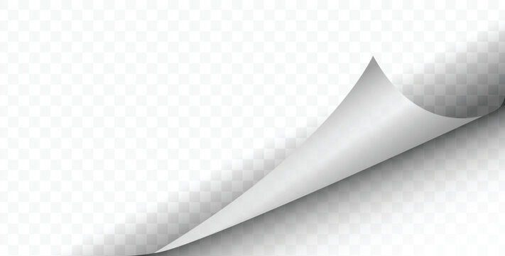 Curled page corner isolated on transparent and white background. Blank curve paper edge, bent sheet, note angle with realistic shadow. Vector rolled up stickers, peel banners