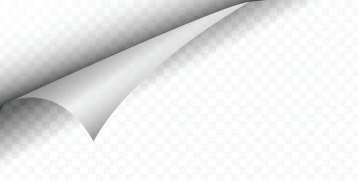 Curled page corner isolated on transparent and white background. Blank curve paper edge, bent sheet, note angle with realistic shadow. Vector rolled up stickers, peel banners