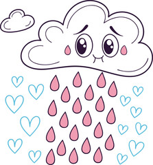 Sad cloud with rain and hearts vector illustration - 60 chars