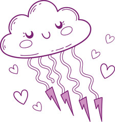 Cute cloud with lightning bolts and hearts vector illustration 60