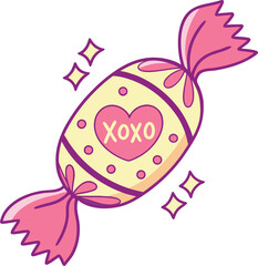 Cute candy wrapper with heart and xoxo message.  (60 chars)
