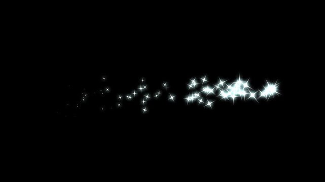 White glowing sparkle glitter star, shining sparkle burst light motion, fairy dust wand glitter stars trail overlay black screen background, Glowing starlight glitter sparkle path, 4k sparkle star