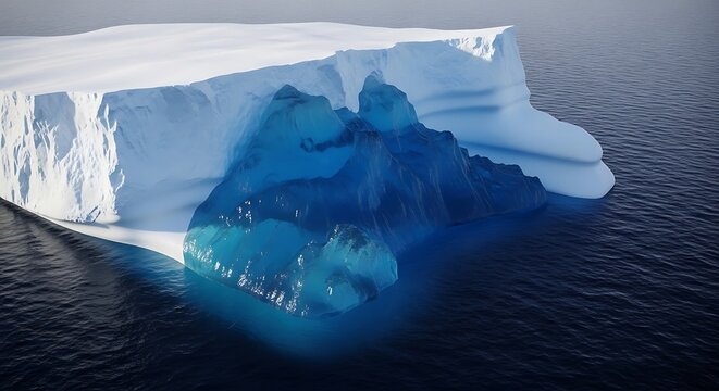 Blue iceberg underwater ice formations in dark ocean image