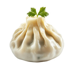 A dumpling resting on a gray surface, showcasing its round form and delicate folds, isolated on transparent background