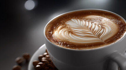 Hot cappuccino with frothy milk in ceramic cup