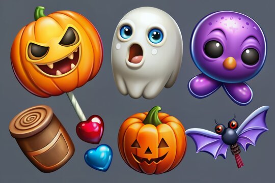 Cute halloween icons featuring pumpkins ghosts and candy - Powered by Adobe