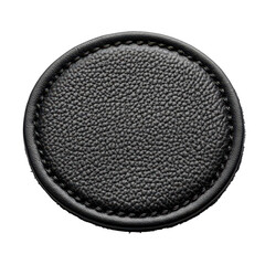 A black leather square showcasing neat stitching around its perimeter, isolated on transparent background