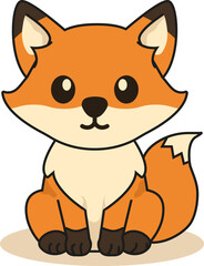 Cute Cartoon Fox Character – Kawaii Sitting Animal Vector