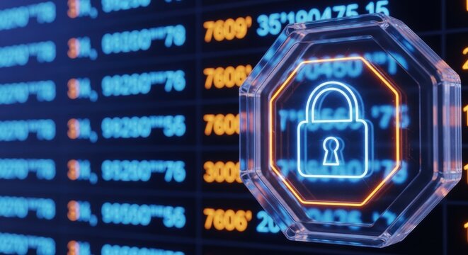 Futuristic digital lock symbolizes online safety and data encryption security across network systems