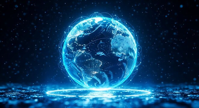 Holographic Earth with Global Network Connections and Digital Glow globe world