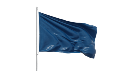 Waving navy blue flag on a pole blowing in the wind presents a symbol of freedom and patriotism