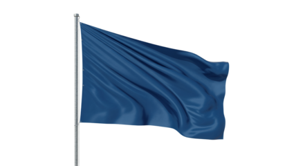Waving blue flag on flagpole blowing gracefully, perfect for patriotism, branding, or symbolizing unity