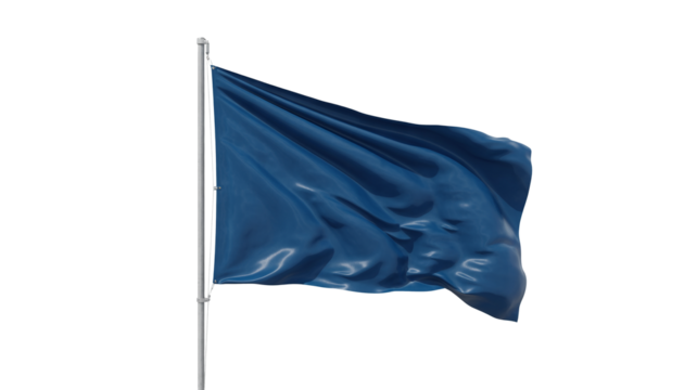 Waving navy blue flag on a pole blowing in the wind presents a symbol of freedom and patriotism