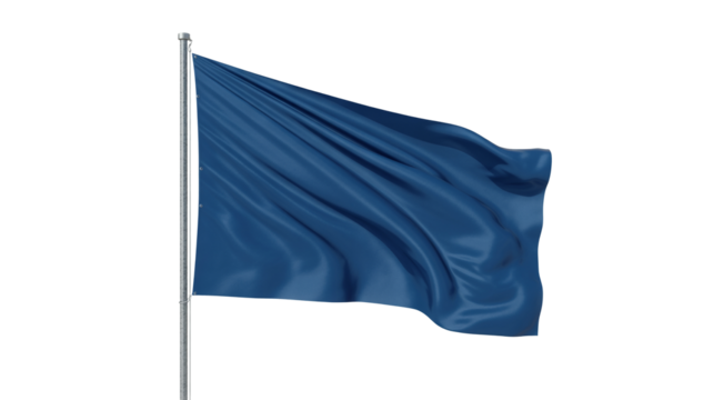 Waving blue flag on flagpole blowing gracefully, perfect for patriotism, branding, or symbolizing unity