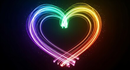 Rainbow Heart Shape Light Trails Against Dark Background love glow