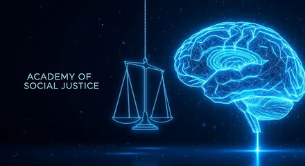 Digital Brain and Scales of Justice with Academy of Social Justice Text mind intelligence