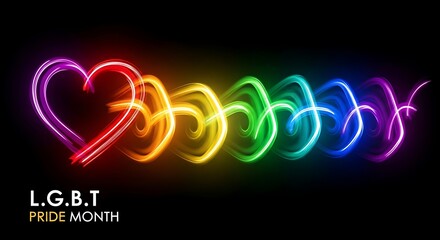 Rainbow Heart Swirl with Pride Month Text on Black Background lgbt lgbtq