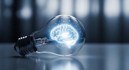 Light Bulb with Glowing Brain and Sparkles Inside idea concept