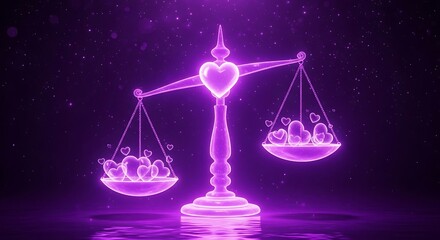 Glowing Purple Scales of Justice with Hearts and Sparkles love balance