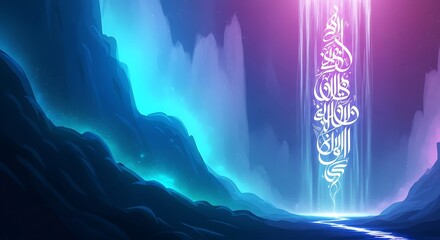 Mystical Arabic Calligraphy Illuminated in a Cosmic Landscape Keywords: Arabic calligraphy