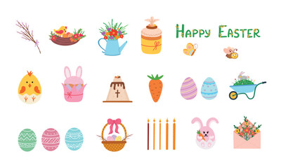 Fototapeta premium Cute Easter Bunnies, Chicks & Spring Decorations
