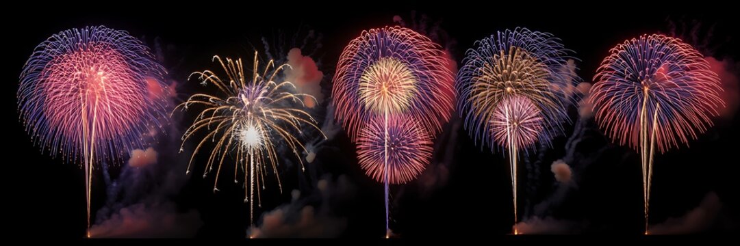 Spectacular fireworks display lighting up the night sky with vibrant colors and patterns - Powered by Adobe