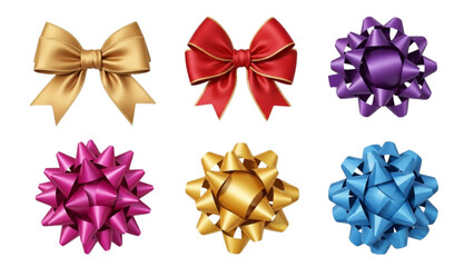 Colorful Decorative Gift Bows in Various Styles on White Background – High-Angle Studio Shot