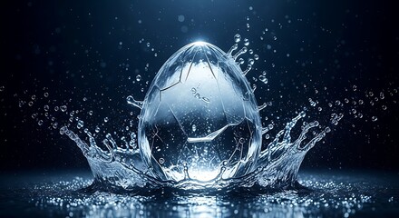 Cracked glass egg shape splashing in water with droplets image photo