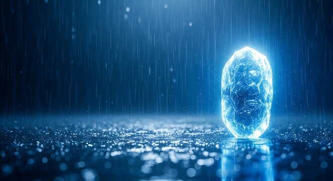 Glowing Crystal Object In The Rain With Water Droplets 1e2eff0ff2ccc33aa6e46a60f51c7daedr