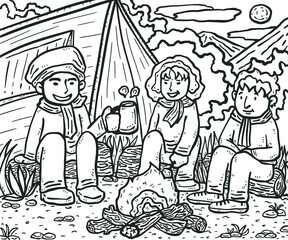 Camping night doodle sketch background illustration