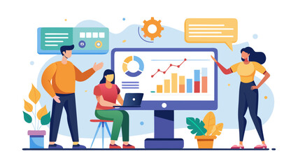 Diverse team collaborating on data analysis and business growth strategies using charts and graphs