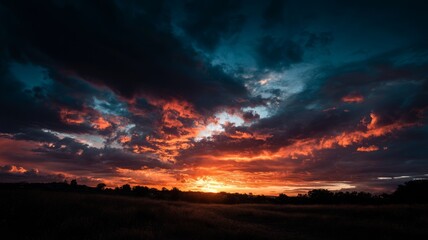 Obraz premium Fiery sunset over tranquil lake. AI image