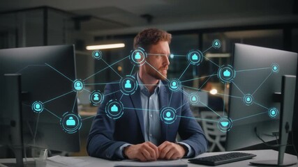 Connected Businessman Networked Individuals in Modern Office Environment