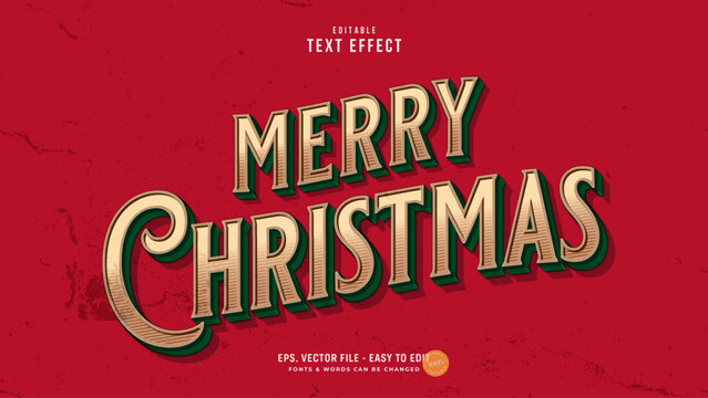 Merry Christmas Vintage Gold Metallic Text Effect