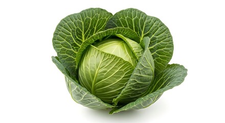 Obraz premium Fresh green cabbage head isolated on white background healthy vegetable food ingredient
