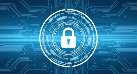 Digital data protection abstract background showing a security padlock symbolizing network and internet safety for privacy and confidential information