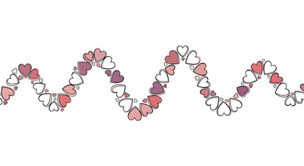 Fototapeta premium A flowing wave of delicate pink and purple hearts creates a charming decorative border on a clean white background
