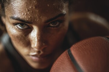 Intense Close-Up of Female Basketball Player with Ball on Indoor Court