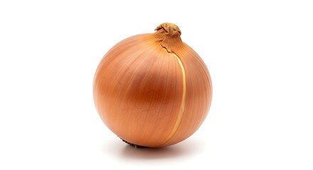 Single whole yellow onion with dry outer skin isolated on white background