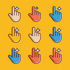 Hand cursor icon set on orange background.