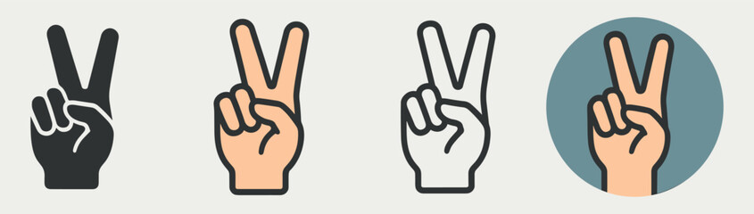 Peace hand gesture icon set, victory sign vector collection, human fingers symbol illustration