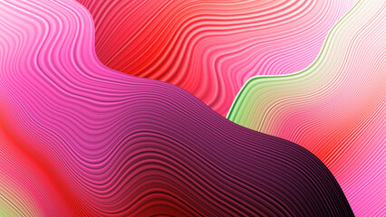 Abstract flowing waves of vibrant pink red and green colors with textured lines background liquid