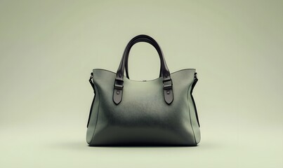 A textured light green handbag with dark brown leather handles and metal hardware, set against a matching green background for a clean, elegant presentation.