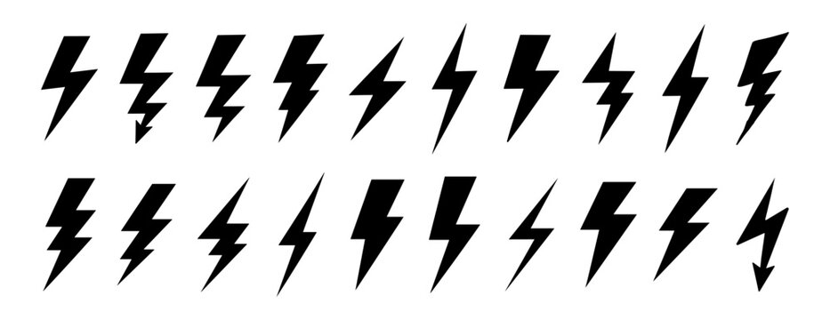 Lightning bolt icon vector set. Flash energy electric power symbol collection isolated on transparent background