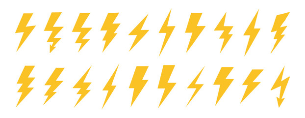 Lightning bolt icon vector set. Flash energy electric power symbol collection isolated on transparent background
