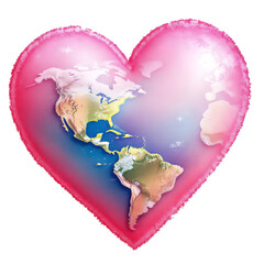 World in heart shape, a symbol of love and care for the planet isolated on transparent background