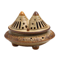 Ornate ceramic incense burner isolated on transparent background, a decorative and functional piece for aromatherapy