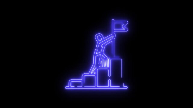 A neon-style icon representing goal achievement or success through effort and potentially teamwork. 
